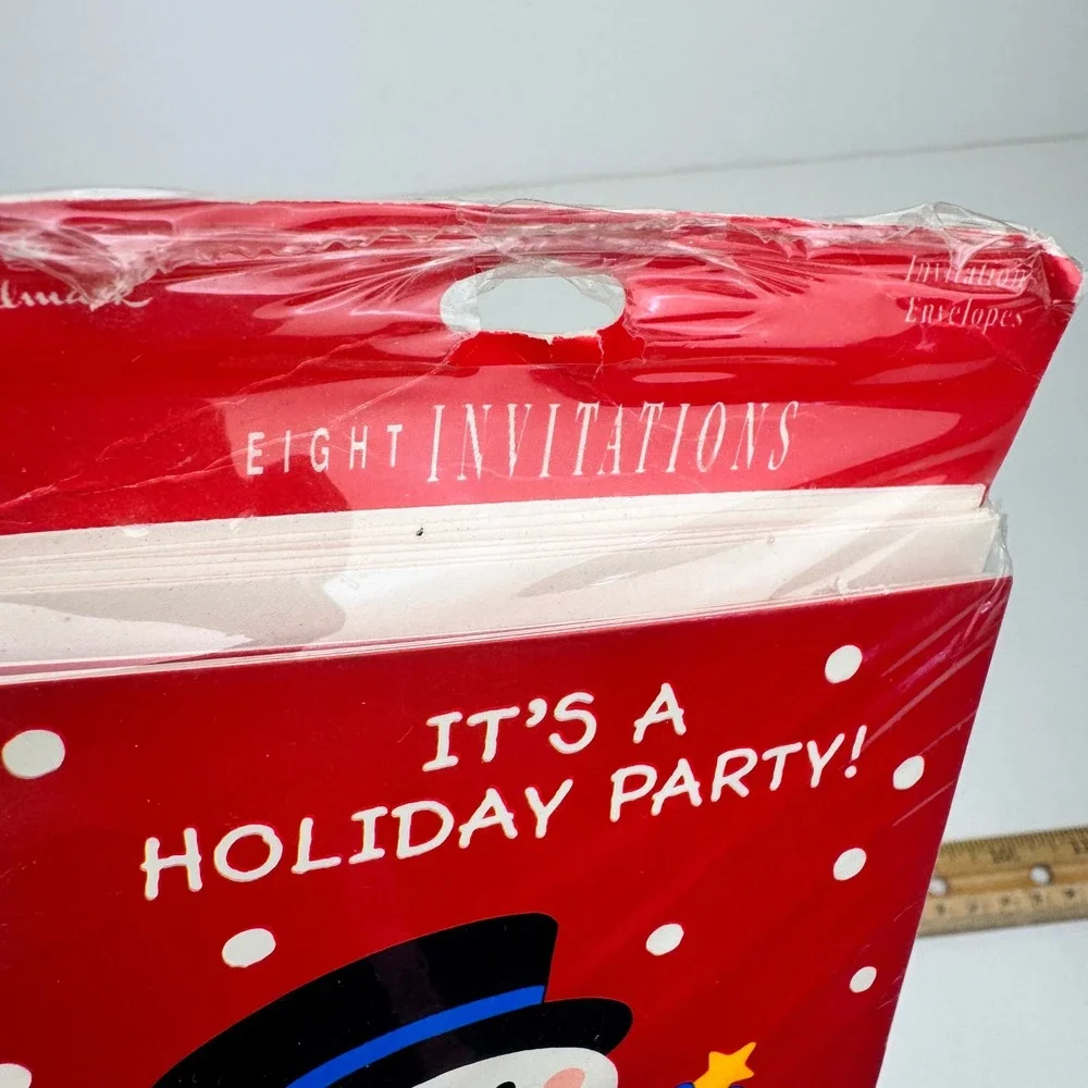Vtg Sealed Hallmark Christmas It's a Holiday Party Invitations Red w Snowman USA